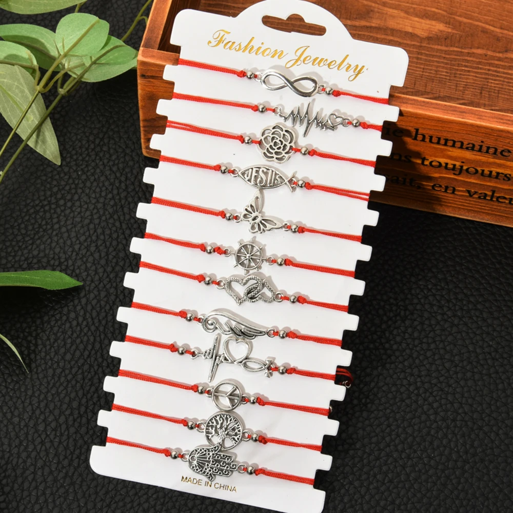 Женский Плетеный Браслет цепочка 12 шт./лот браслет ручной работы в виде Красной