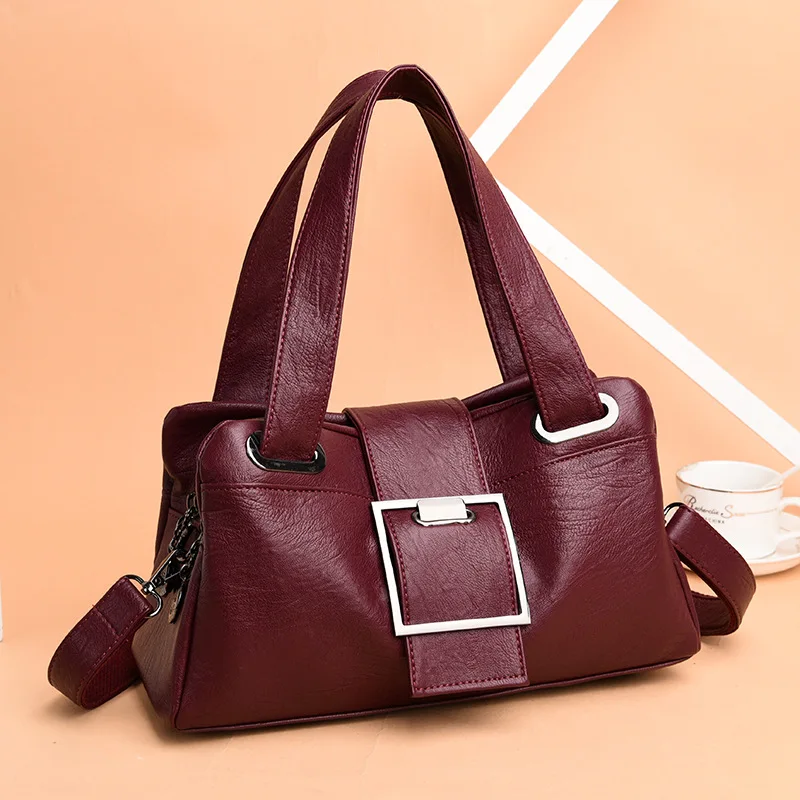 PUOU Высококачественная кожаная женская сумка Женская вместительная наплечная
