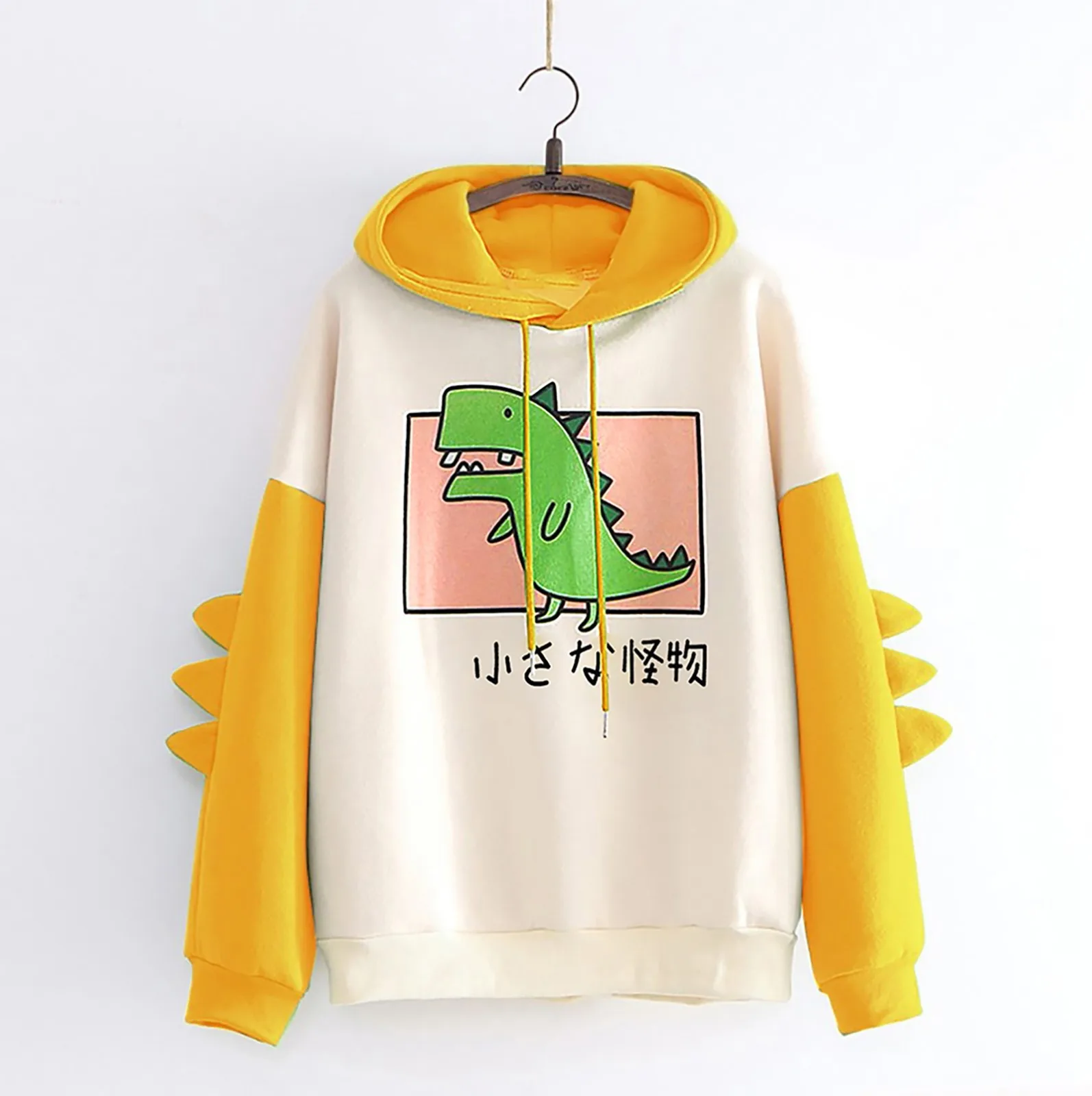 2021 Women Casual Print Long Sleeve Splice Dinosaur Sweatshirt Tops Sudaderas Fashion Hooded Sweatshirts Loose Outwear Hoodies