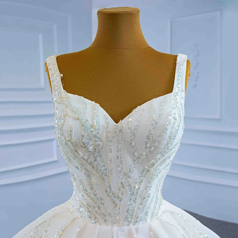 A Line Netting Sequined Lace Beads Floor Length Sweetheart Wedding Dress Bride Gown Robe De Mariage Chapel Train Corset Back