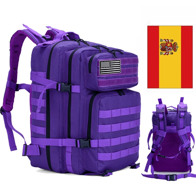 Purple Spanish flag 45л военный рюкзак, тактический армейский мужской рюкзак для путешествий, водонепроницаемый рюкзак, туристический рюкзак, дождевик, Mochila Tatica Camping Canta - Цвет: Purple Spanish flag