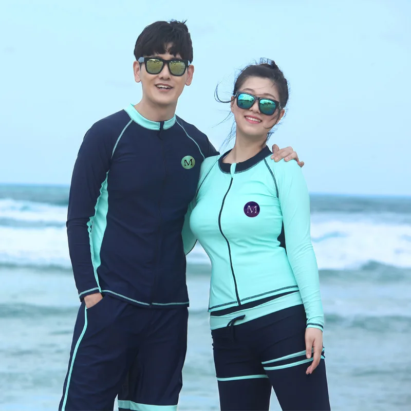 

2021 Summer New Plus Size Surfing Diving Suit Long Sleeve Couple Swimsuit Rashguard Women 5 Piece Set High Elastic Beach Wear