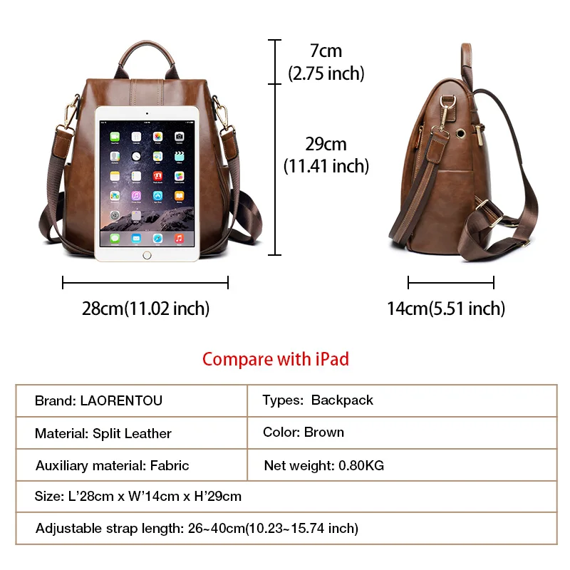 Женский винтажный рюкзак LAORENTOU мягкий школьный из натуральной кожи в стиле ретро