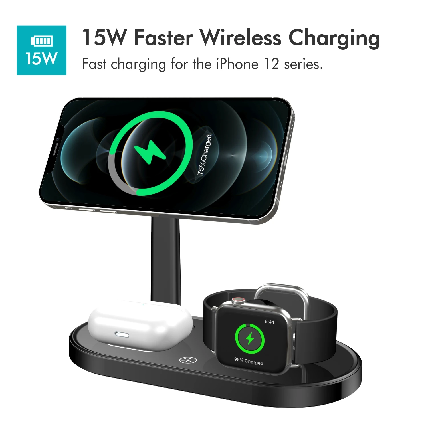 

QI 3 in 1 Magnetic Wireless Charger for iphone 12 pro max mini Airpods Apple 15W Fast Charging Station Watch Chargers Stand