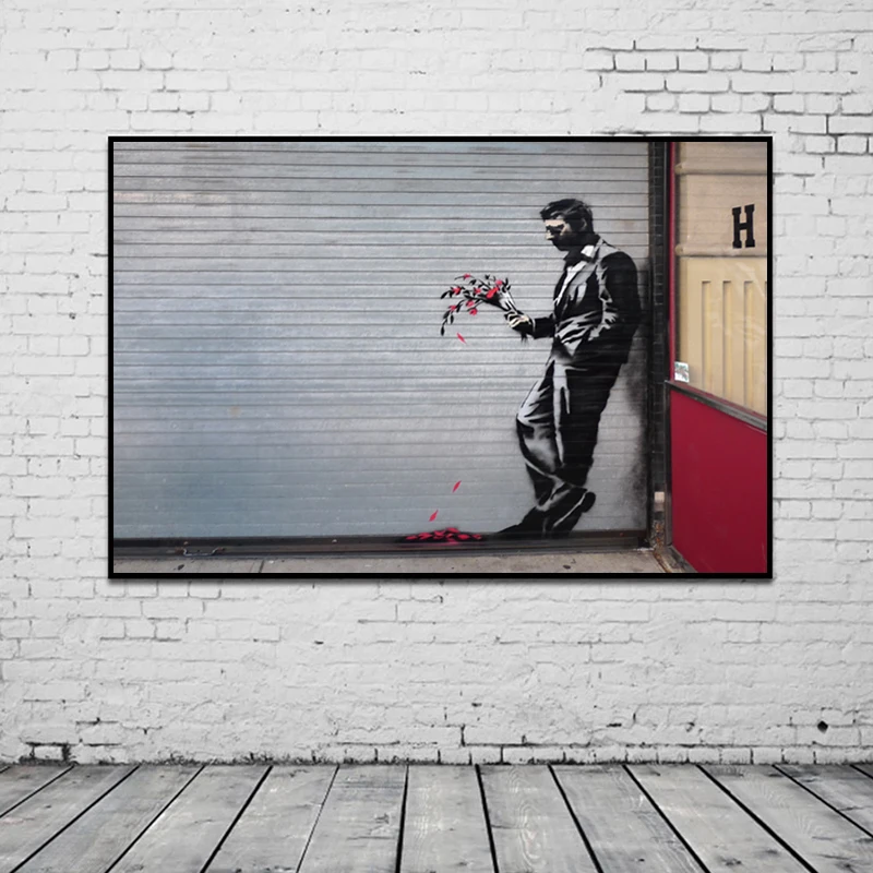 Бэнкси искусство ходьба по дождю Улица граффити настенное холст картины постеры