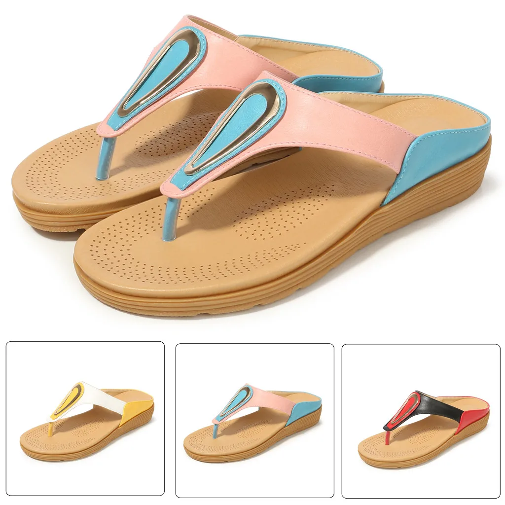 Обувь в богемном стиле женские шлепанцы этническом летние на плоской подошве с