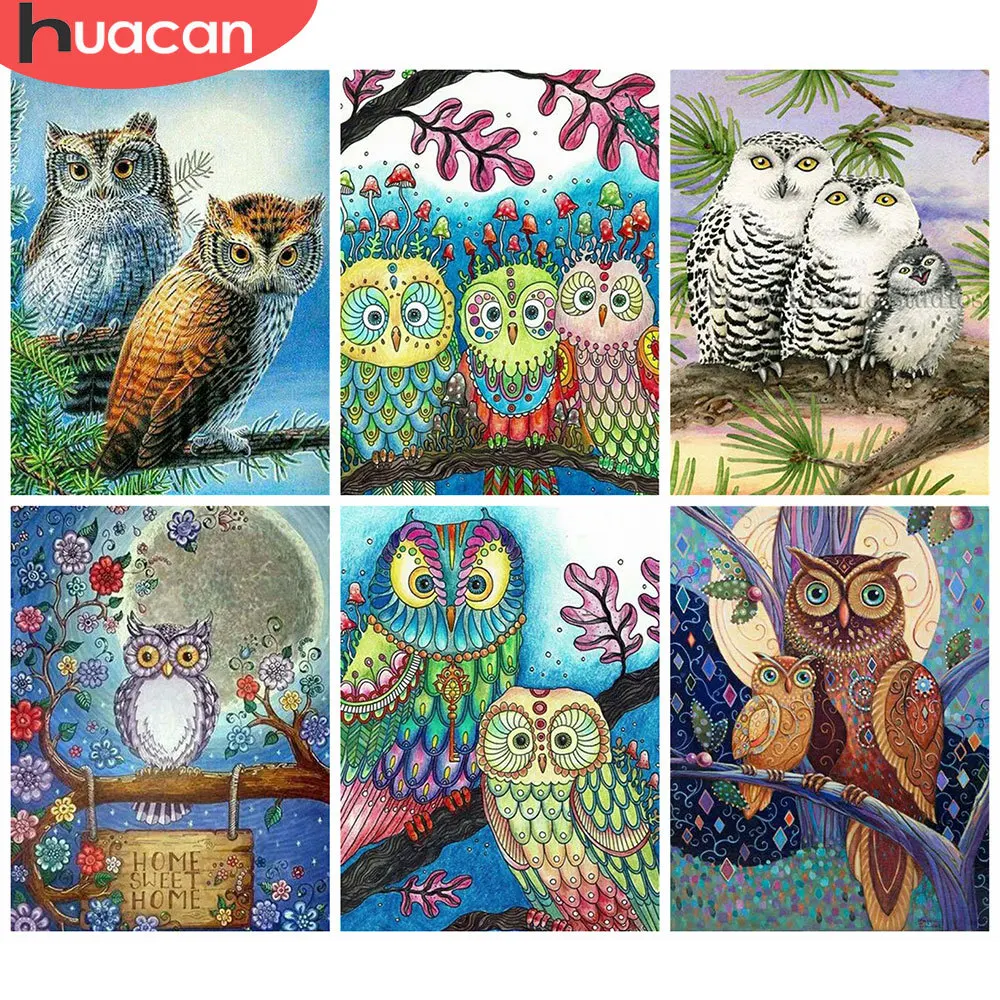 

HUACAN 5D DIY Diamond Painting Owl Mosaic Cartoon Full Square/Round Diamond Embroidery Animal Needlework Wall Art