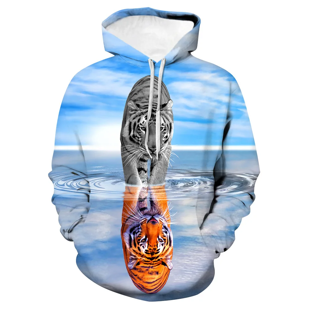 

Interesting Tigers Play Water 3D Hoodies Fashion Streetwear Man Woman Long Sleeve Pullover Sweatshirt Male Streetwear Clothing