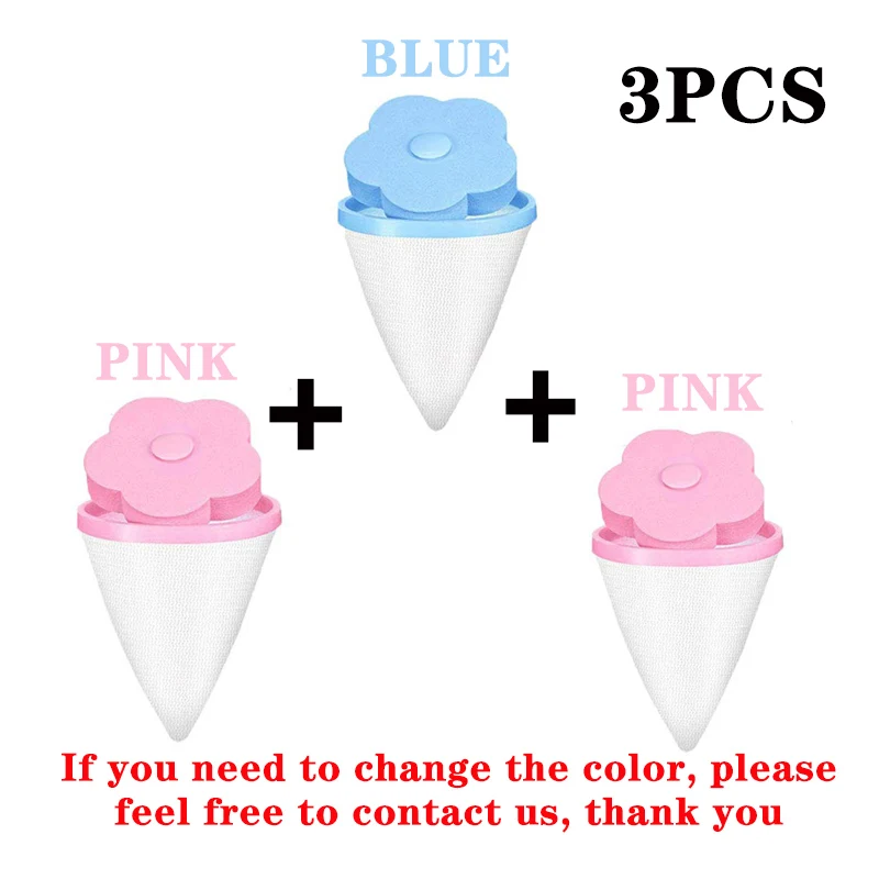 2pink1blue 3Pcs/set Washing Machine Filter Bag Hair Remover Floating Universal Net Bag Hair Removal Decontamination Filter Laundry Bag - Цвет: 2pink1blue