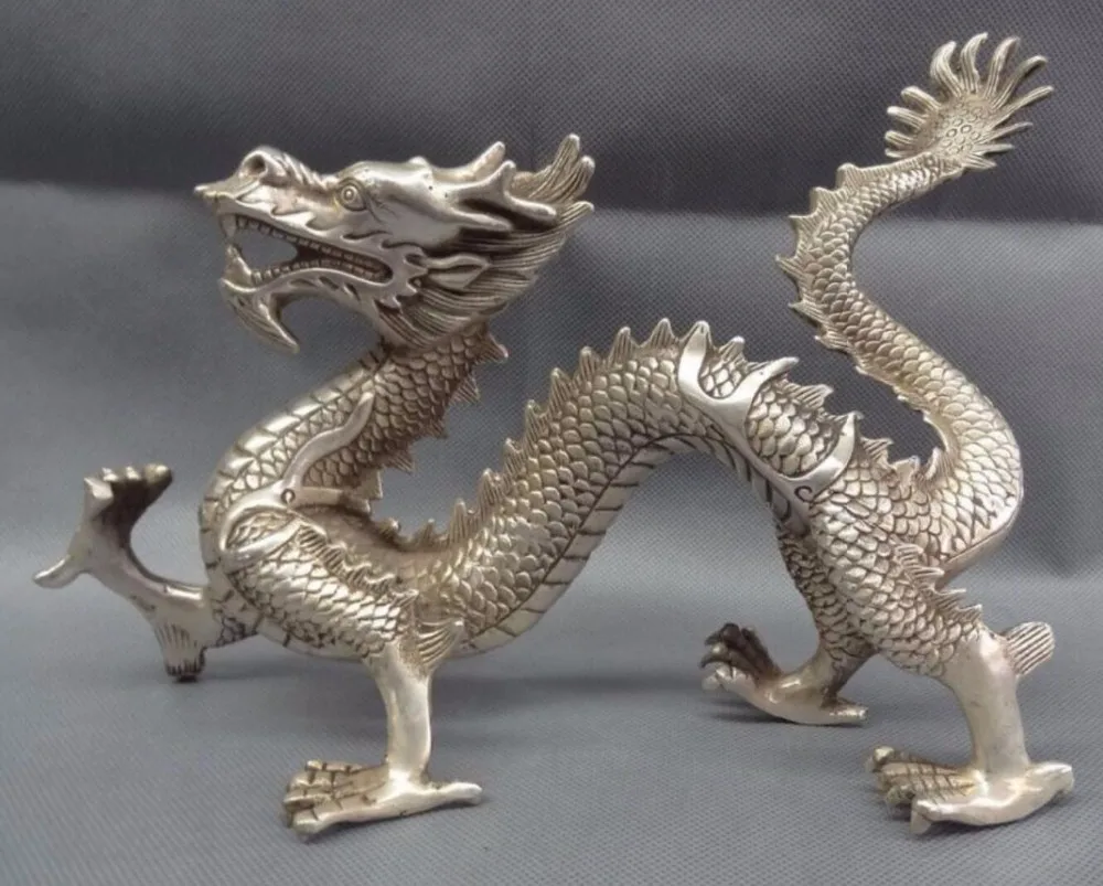 

Женская Коллекционная декоративная старинная ручная работа тибетская Серебряная резная статуя большого дракона/скульптура
