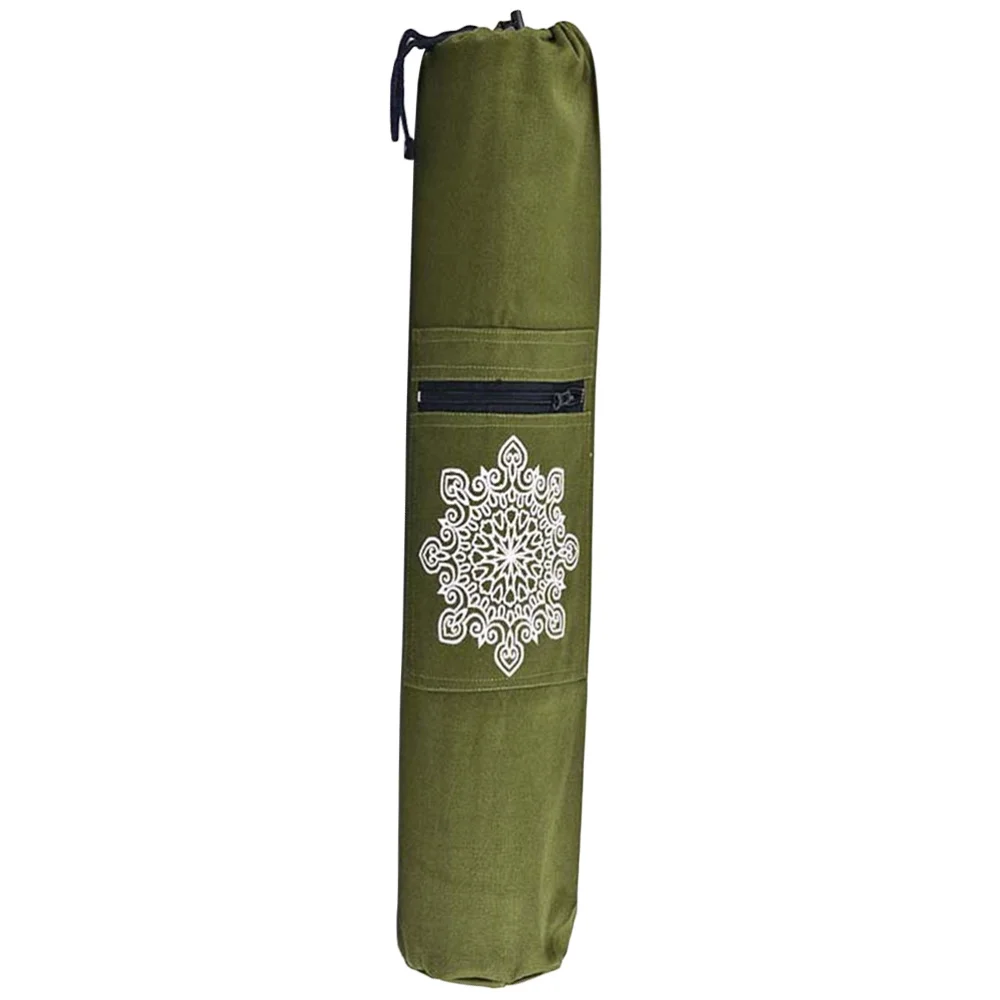 

Flower Printed Canvas Yoga Mat Bag with Zipper Fashion Single Shoulder Bag Durable Sports Bag for Gym Sports (Green)