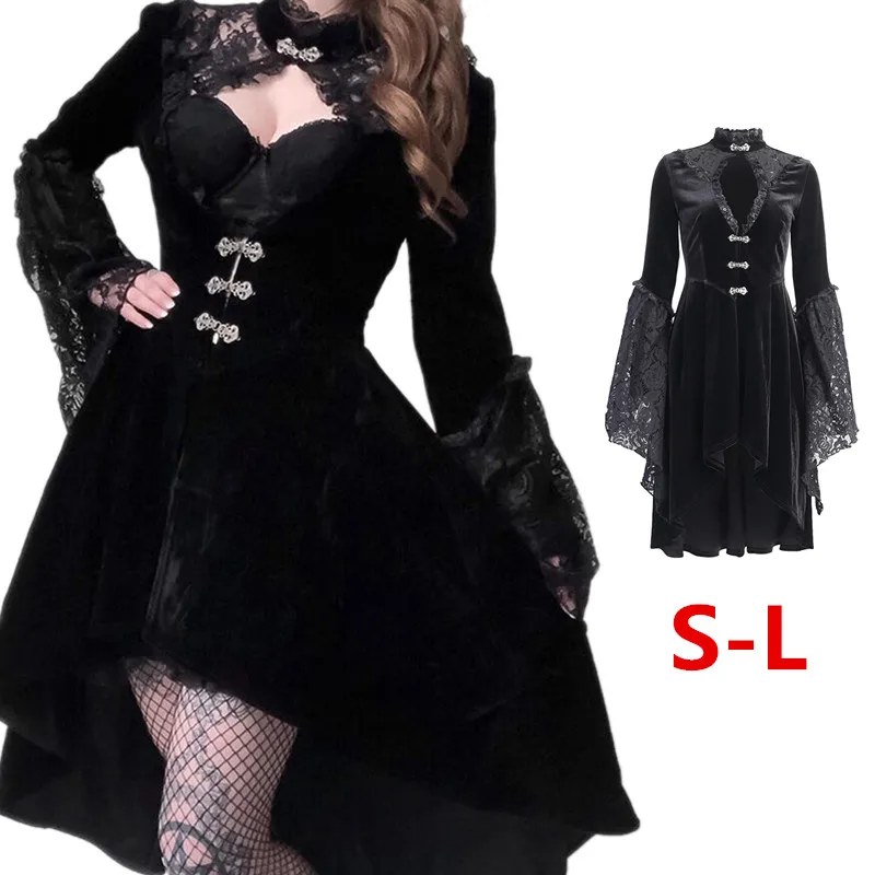 

Stylish Black Frock Lace Stitching Dress Gothic Lolita Dress Hollow Pleated Dress Dark Streetwear Irregular Frock