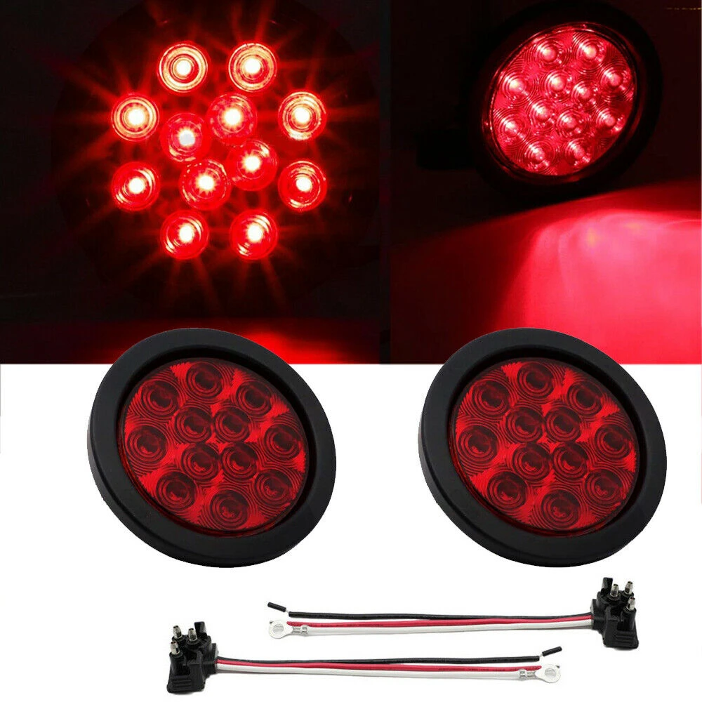 

2x4" Inch Round 12LED Red Lens For Truck Trailer Stop Turn Tail Brake Light