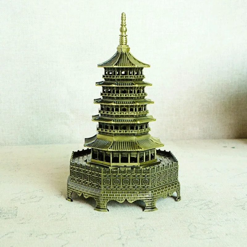 17cm Chinese Traditional Metal Architecture Leifeng Pagoda Tower White Snake Souvenir Hangzhou Ornament Gift Craft Feng Shui | Дом и сад
