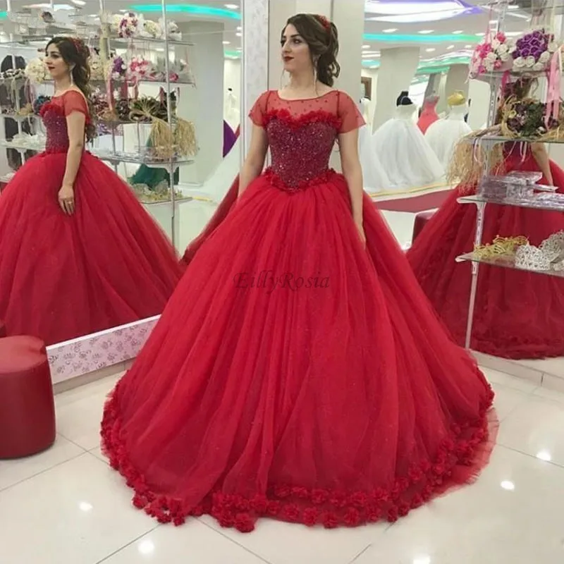 Длинные элегантные красные Бальные платья с блестками 3D цветы прозрачный вырез
