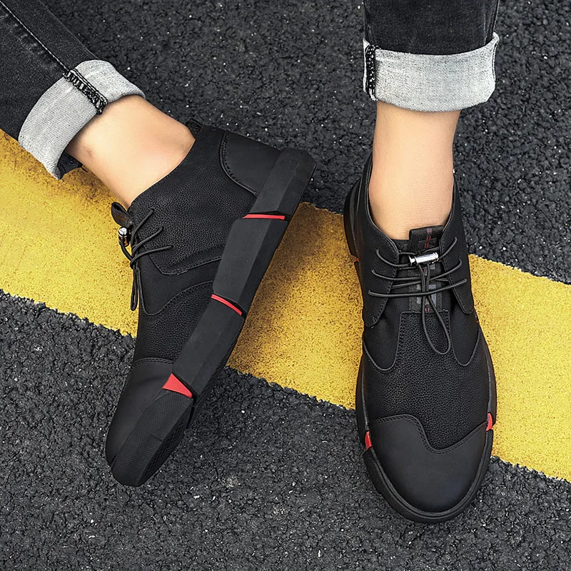 NEW Brand High quality all Black Men's leather casual shoes Fashion Breathable Sneakers fashion flats big plus size 459 |