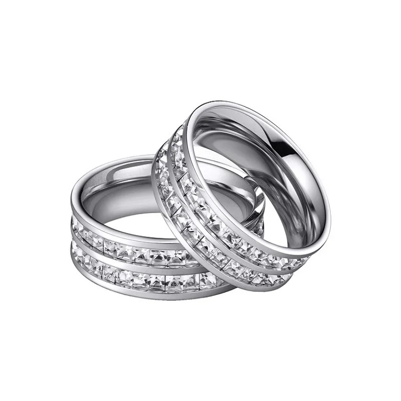 

Simple Zircon Rhinestone Ring Stainless Steel High Quality Trendy Fashion Couple Men&Women Wedding Birthday Gift Jewelry