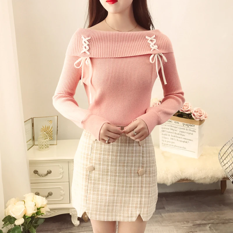 2019 осенне зимний женский пуловер с вырезом лодочкой трикотажное пальто + юбка