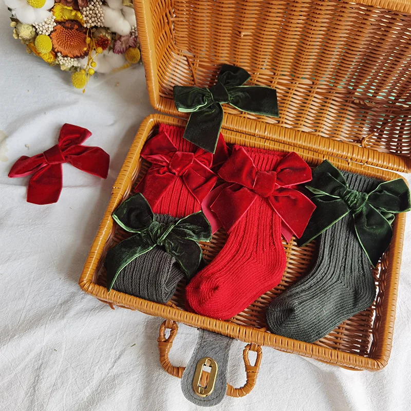 Calcetines tobilleros de algod&oacute;n con lazo grande para ni&ntilde;os, calcetines tobilleros chicas, para el suelo del beb&eacute;, gruesos, c&aacute;lidos, para Oto&ntilde;o e Invierno-4