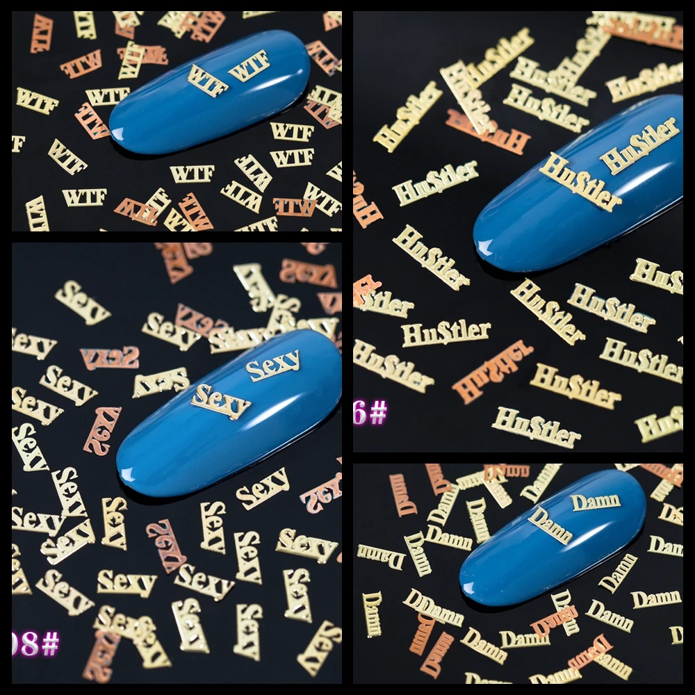 

1PACK about 800PCS Popular English Letter Words Metal Sequins Alloy Nail Art Slice Decorations Manicure DIY Tips