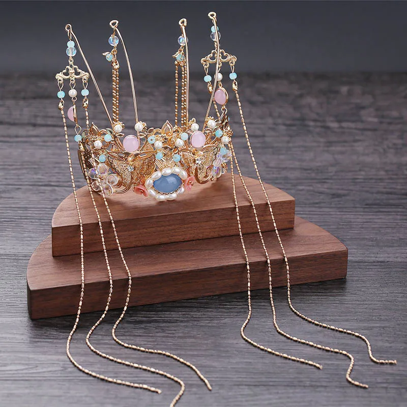 Роскошная золотая подвеска с длинной кисточкой FORSEVEN корона жемчугом Тиары и