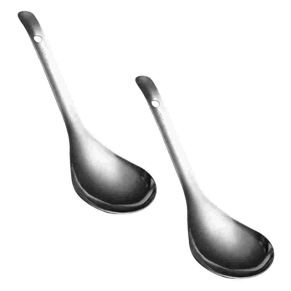

2Pcs Stainless Steel Soup Spoons Practical Large Scoops Rice Paddles (Silver)