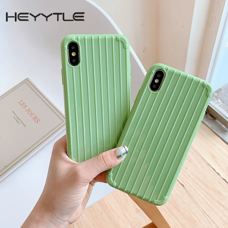 Heyytle Cute Stripe Soft Cases For iPhone 7 8 Plus Suitcase Cover X XS MAX XR 10 Candy Trunk Transparent Coque |