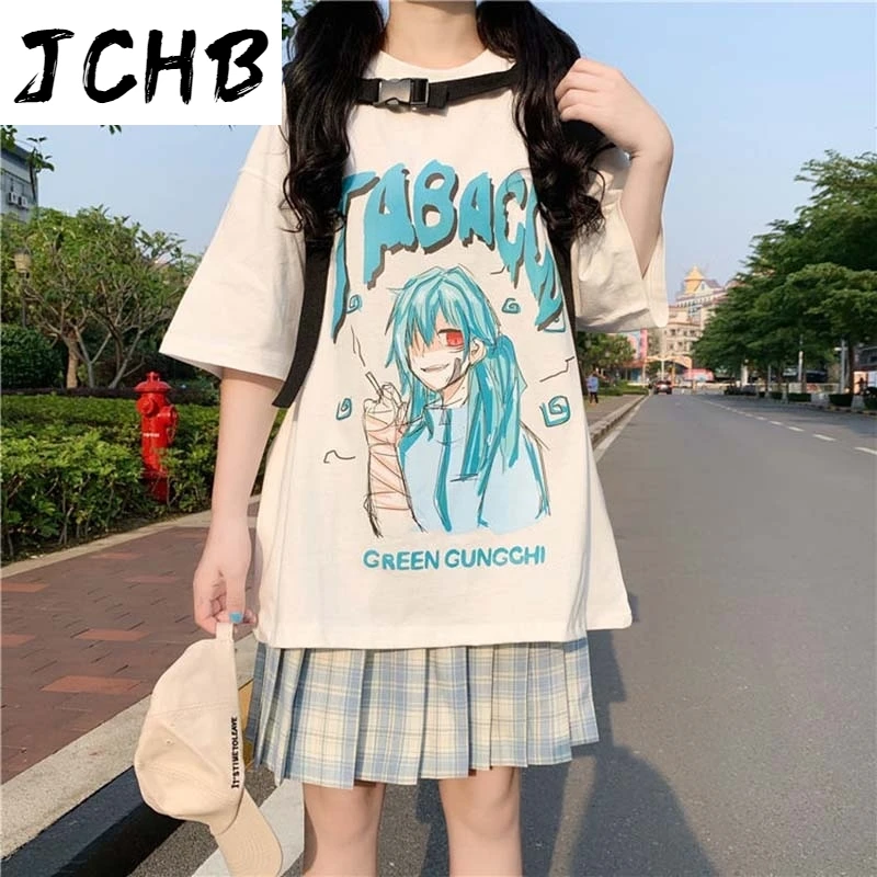 

2021 Harajuku Japan Lolita Style Cartoon Graphic Tee Shirts Women Summer Oversized Short Sleeve Kawaii T-shirt Tops Schoolgirl L