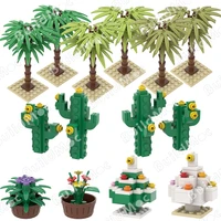 bricks plants coconut tree flowers grass cactus mushroom diy moc accessories building block toys for children kids birthday gift