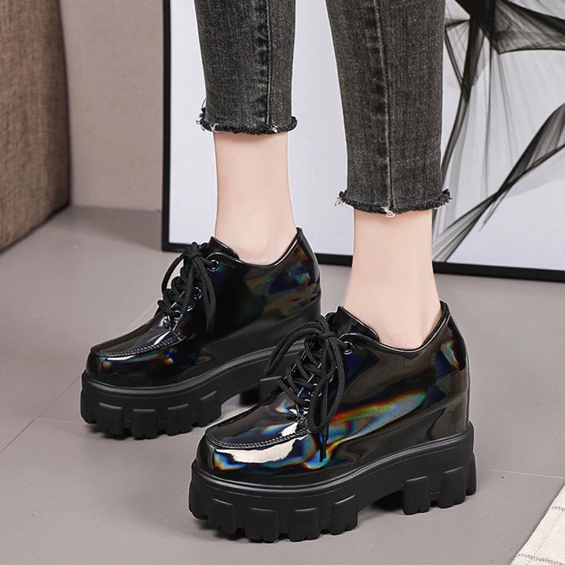 

Rimocy Height Increasing Petent Leather Ankle Boots for Women Spring Autumn Chunky Platform Booties Woman Thick Sole Black Shoes