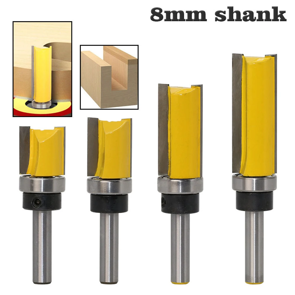 

4PC 8mm Shank Flush Trim Wood Milling Cutter Tungsten Cobalt Alloy Trimming Knife Template Router Bit Woodworking Tools