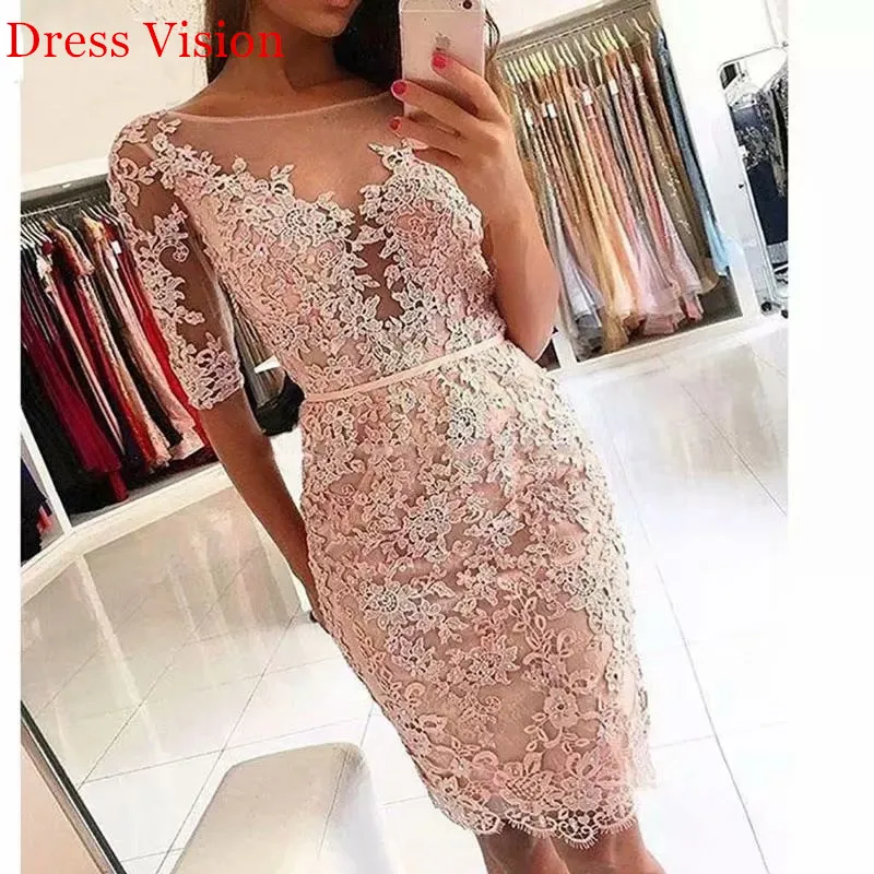 

Robe De Soiree платье вечернее Lace Dress Half Sleeves Wedding Party Prom Dress Vestido De Fiesta Fe Boda Short Frock