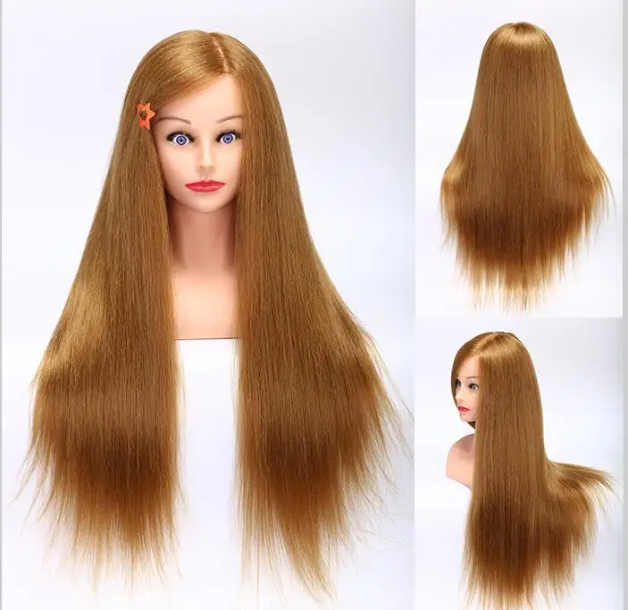 

Wholesale 80% Human Hair Mannequin Head 24" Golden Great Quality Natural Hair Hairdressing Dolls Head For hairdressers