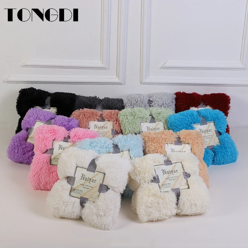 Мягкое теплое элегантное флисовое меховое толстое одеяло TONGDI однотонное зимнее