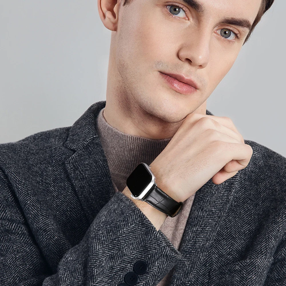 Ремешок iStrap Apple Watch из натуральной кожи с пряжкой 38 мм 42 40 44 черный