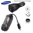 Автомобильное зарядное устройство Samsung с двумя USB-портами, адаптер для быстрой зарядки MicroType C USB, кабель для передачи данных для Galaxy s10 s9 s8 Plus s10 + Note 10 plus 10 +