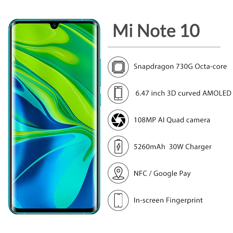 В наличии глобальная версия xiaomi mi Note 10 6 ГБ 128 47 дюйма изогнутый дисплей 108 МП