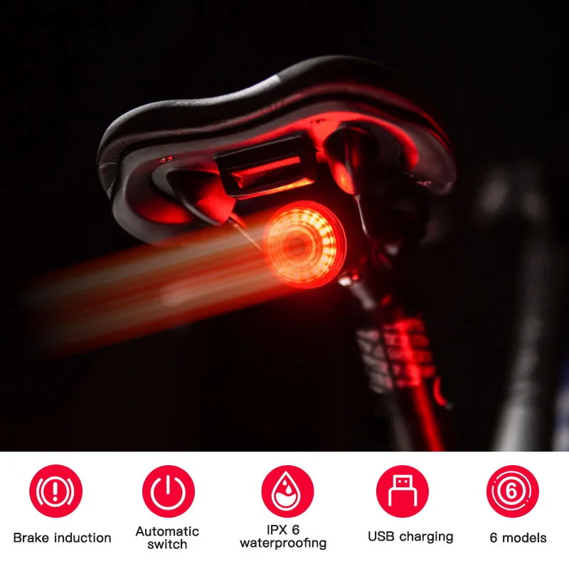 

Smart Bicycle Rear Light Auto Start/Stop Brake Sensing IPx6 Waterproof USB Charge cycling Tail Taillight Light Bike Accessories