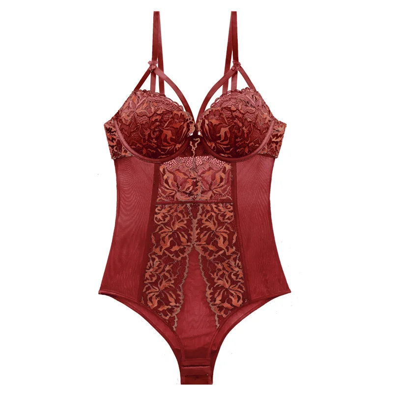 

Darmowa wysyłka sleepwear One-piece stanik women's small breasts gather lingerie breathable and adjustable lace bra bodysuit