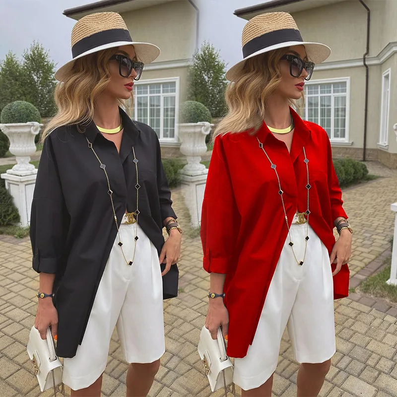 

Hot Women's Shirt Black Colth Loose Cotton Linen Shirt Blouse Elegant Casual Solid Long-sleeved Female Shirt 2020 Spring Autumn
