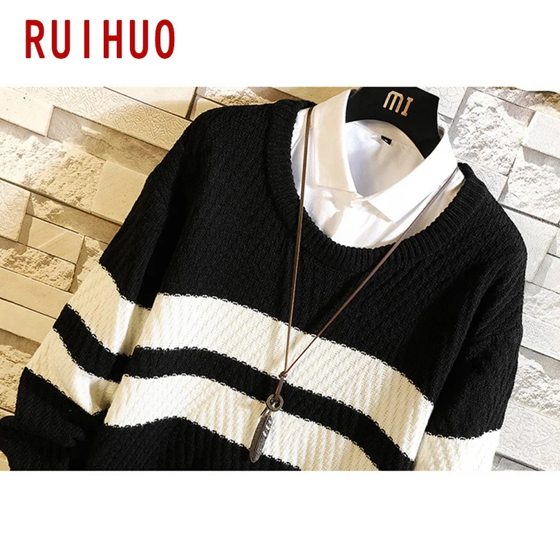 

RUIHUO 2021 New Spring Casual Sweater Men Slim Fit Knitted Mens Sweaters O-Neck Fashion Warm Pullovers Men Brand Clothes M-4XL