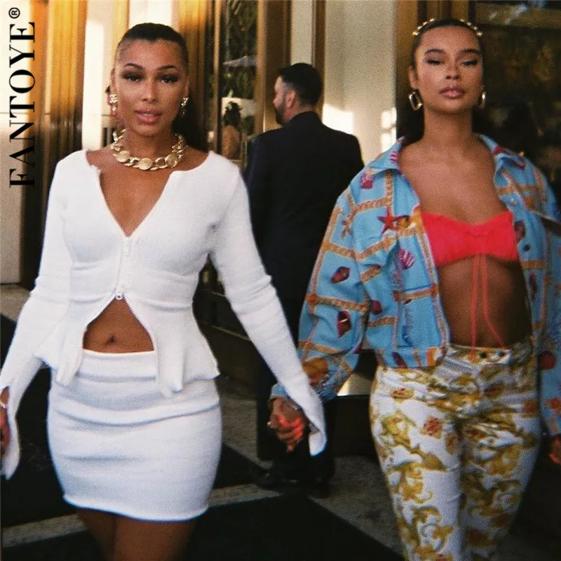 Женский трикотажный свитер Fantoye с V-образным вырезом в рубчик на молнии длинными