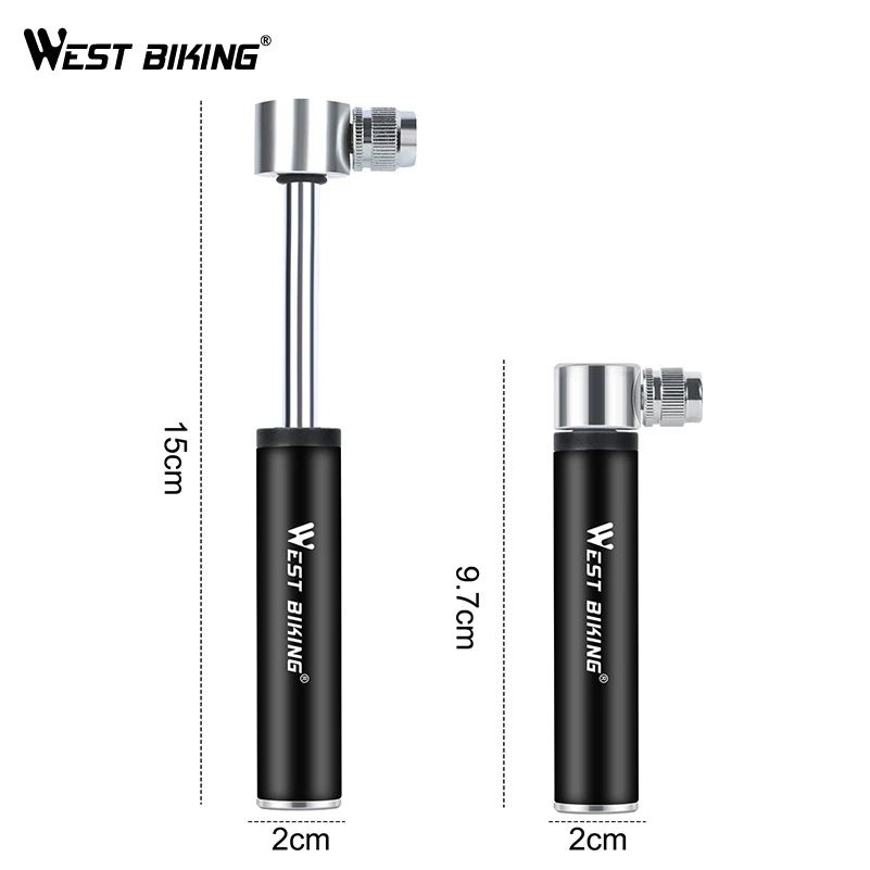 

WEST BIKING Bicycle Pump 120psi Aluminum Alloy Tire Air Inflator Schrader Presta Valve Cycling MTB Road Bike Portable Hand Pump