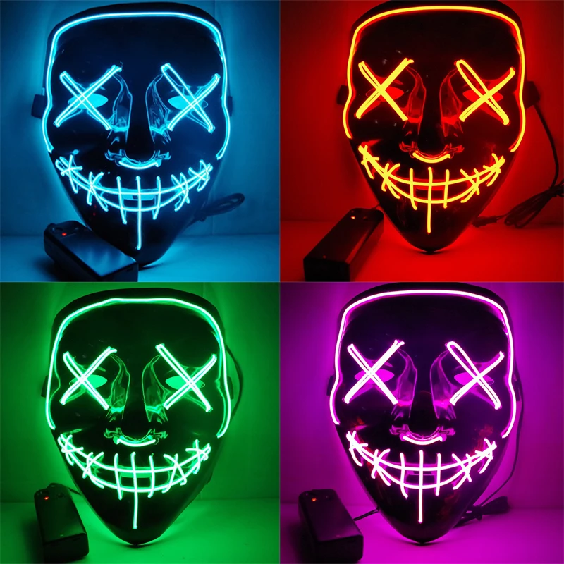 

Маска к Хэллоуину 2021 светодиодная маска вечерние маска маскарад маски неоновая маске светильник светится в темноте страшная маска светяща...