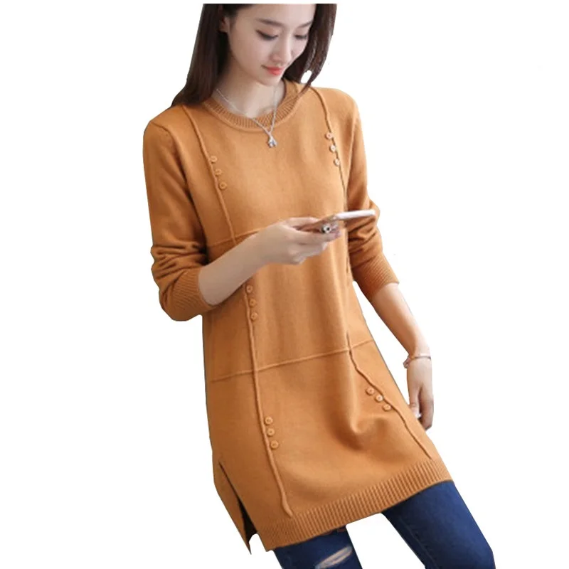 Осень-зима 2022 длинный свитер вязаная одежда Теплый Женский пуловер с круглым
