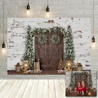 Фотофон Avezano с деревянной дверью Рождественская Елка белая кирпичная стена светильник Портрет фон фотостудия фотозона реквизит