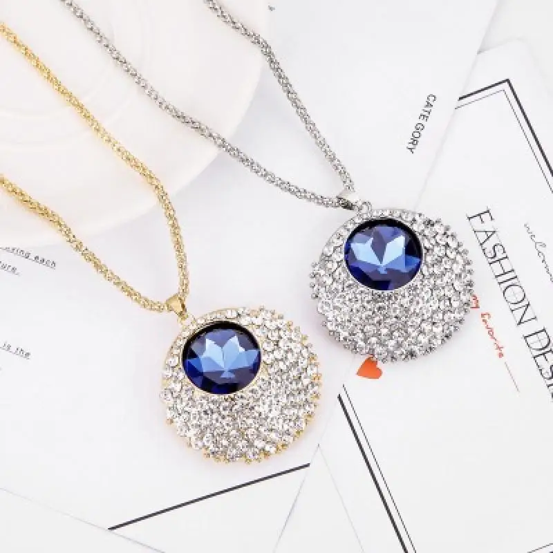 Модные Синие стразы и Кристальные круглой формы кулон змея длинной цепи Цепочки