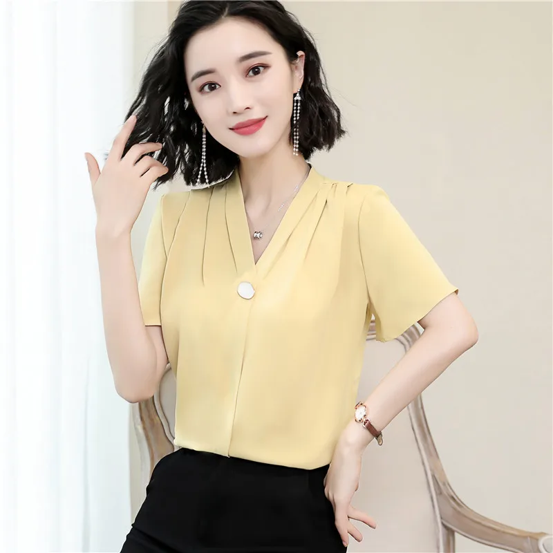 2020 женская шифоновая рубашка летние топы с коротким рукавом элегантная
