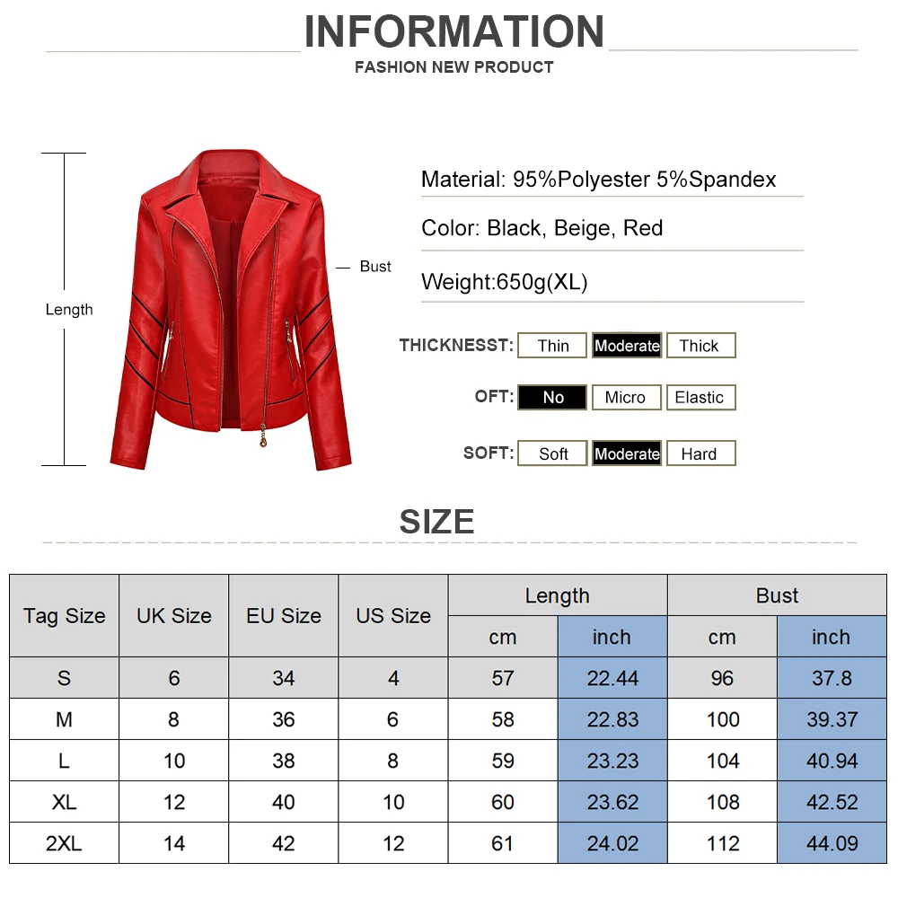 Elegant Women Zipper Up Leather Solid Color Jackets Turn Down Collar Long Sleeve Coats Spring Autumn Casual Slim Fit Outwear