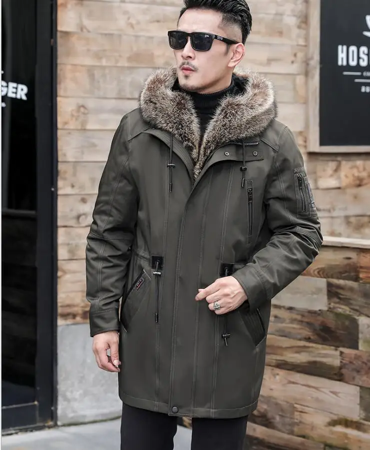 Волчья шерсть лайнер зимняя куртка мужская с капюшоном мех один теплый парка серый съемный натуральная кожа трава подкладка мужская зимняя куртка